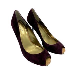 Guess Belicia‎ Plum Wine Suede Peep Toe Shoes 8.5